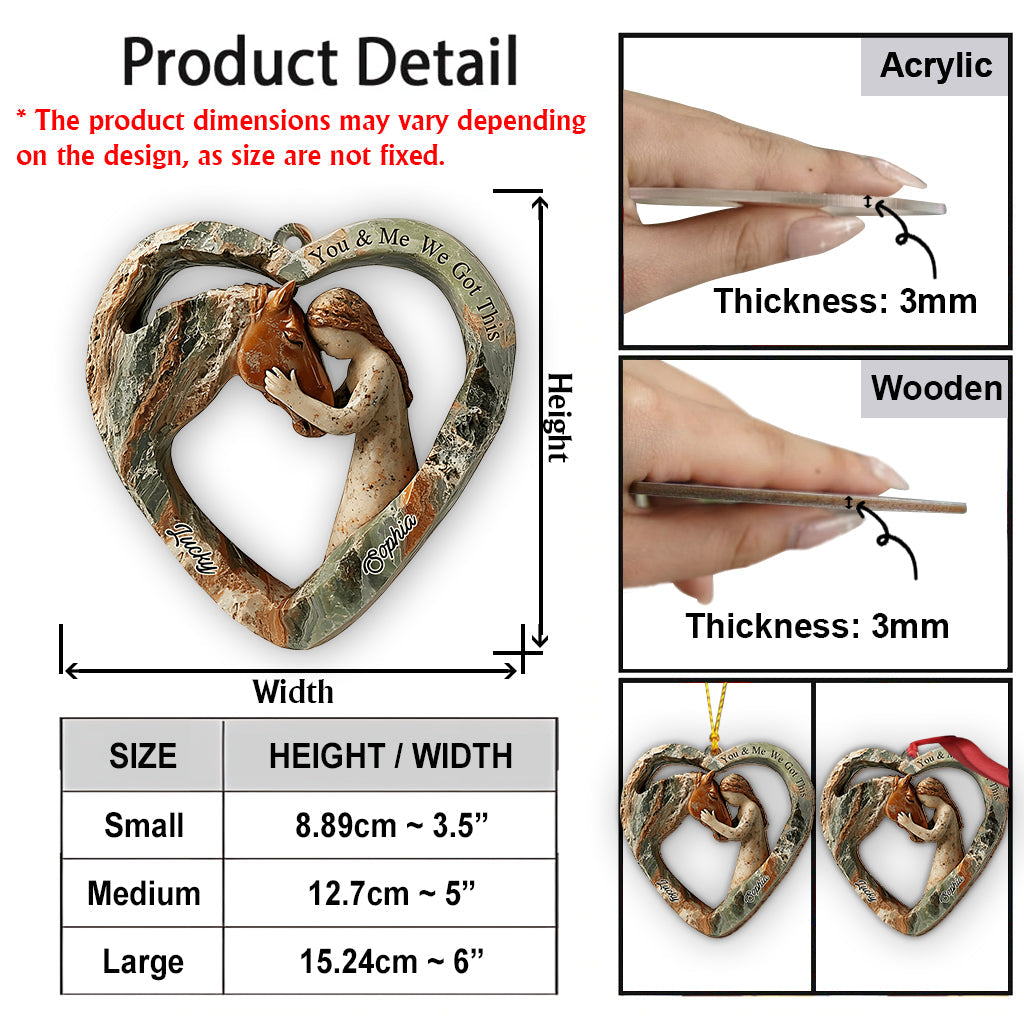 Ornement de cheval personnalisé en forme de cœur représentant une fille et un cheval