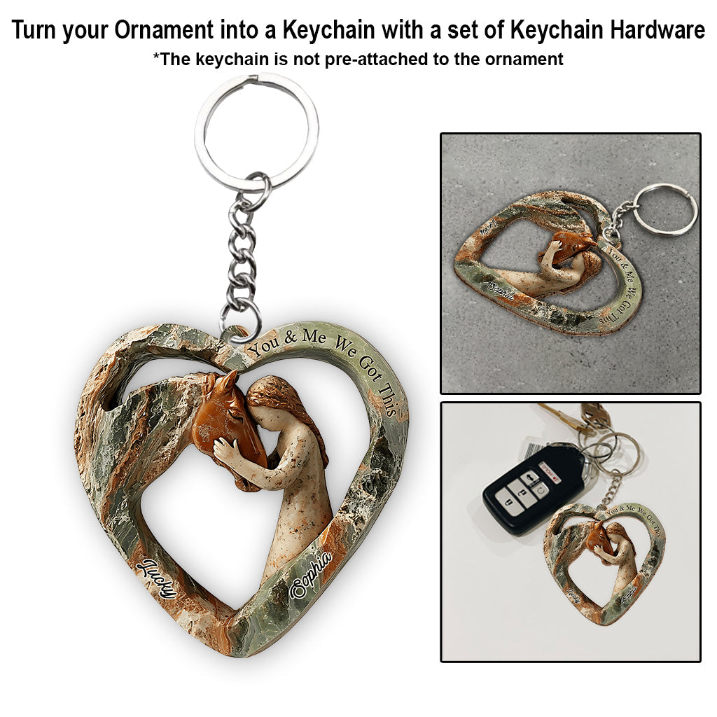 Ornement de cheval personnalisé en forme de cœur représentant une fille et un cheval