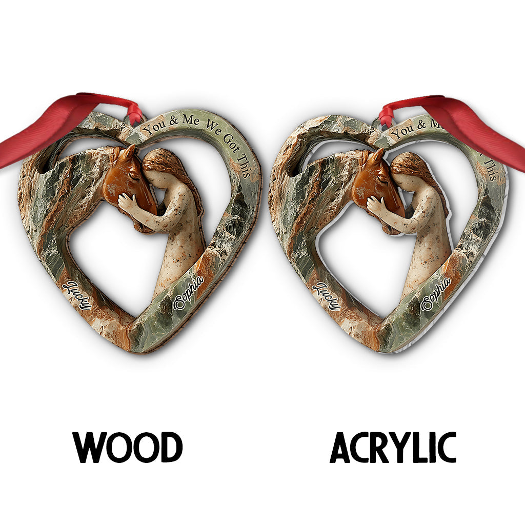 Ornement de cheval personnalisé en forme de cœur représentant une fille et un cheval