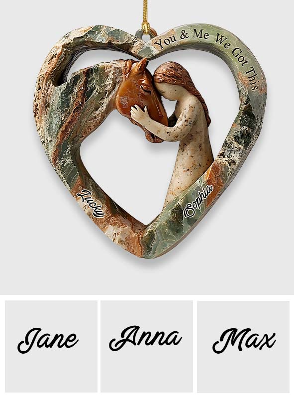 Ornement de cheval personnalisé en forme de cœur représentant une fille et un cheval