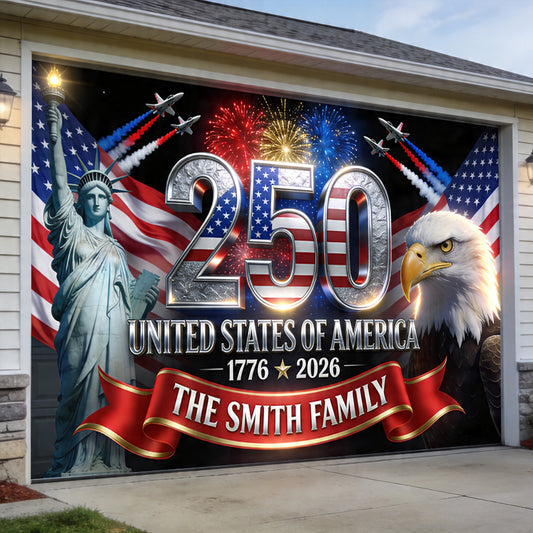 Décor Extérieur Amérique 250ème Anniversaire - Bannière de Garage Personnalisée pour le Jour de l'Indépendance/ 4 Juillet