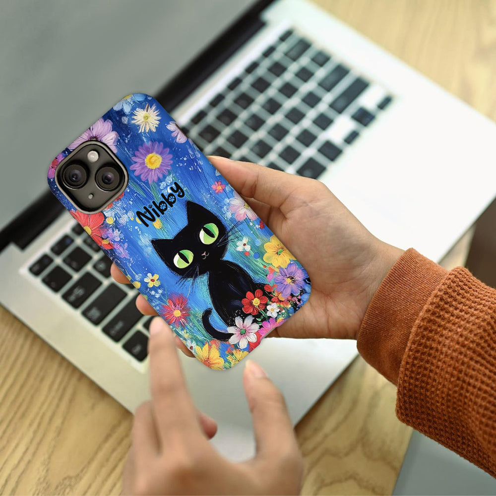 Coque de téléphone personnalisée avec motif chat noir mignon - Chat mignon