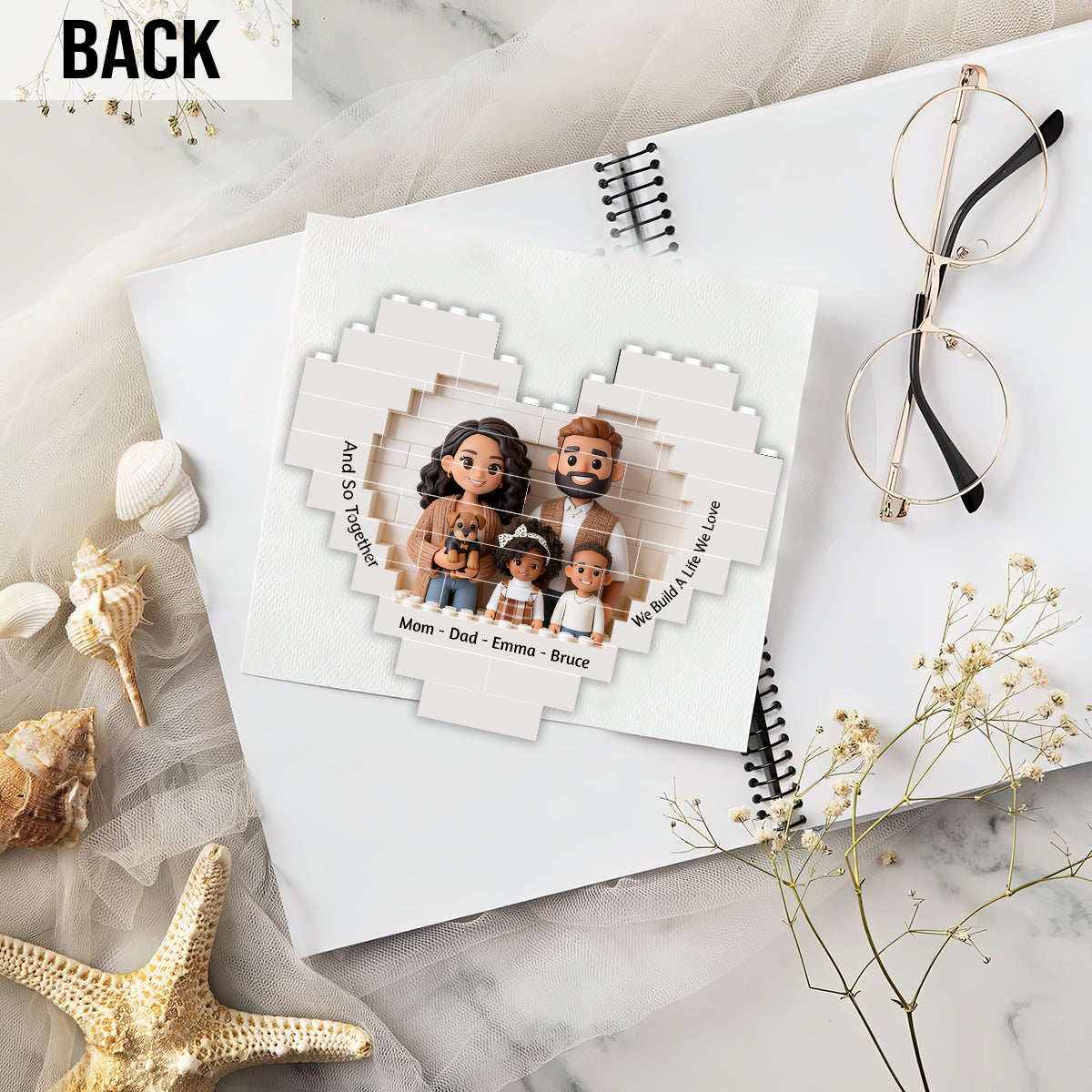 Together We Build A Life We Love - Personalized Family Heart Building Brick Blocks Printed On Both Sides