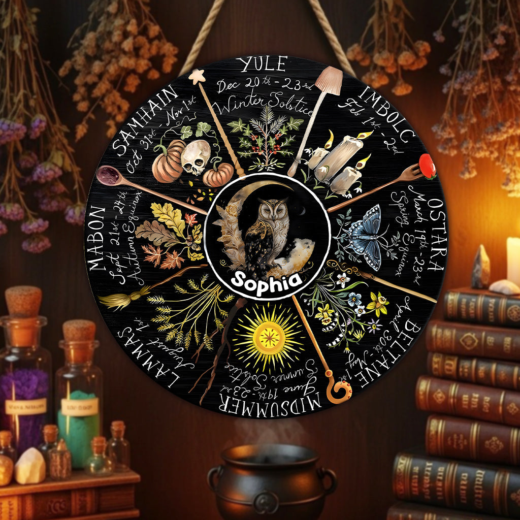 Wheel Of The Year - Personalized Witch Round Wood Sign