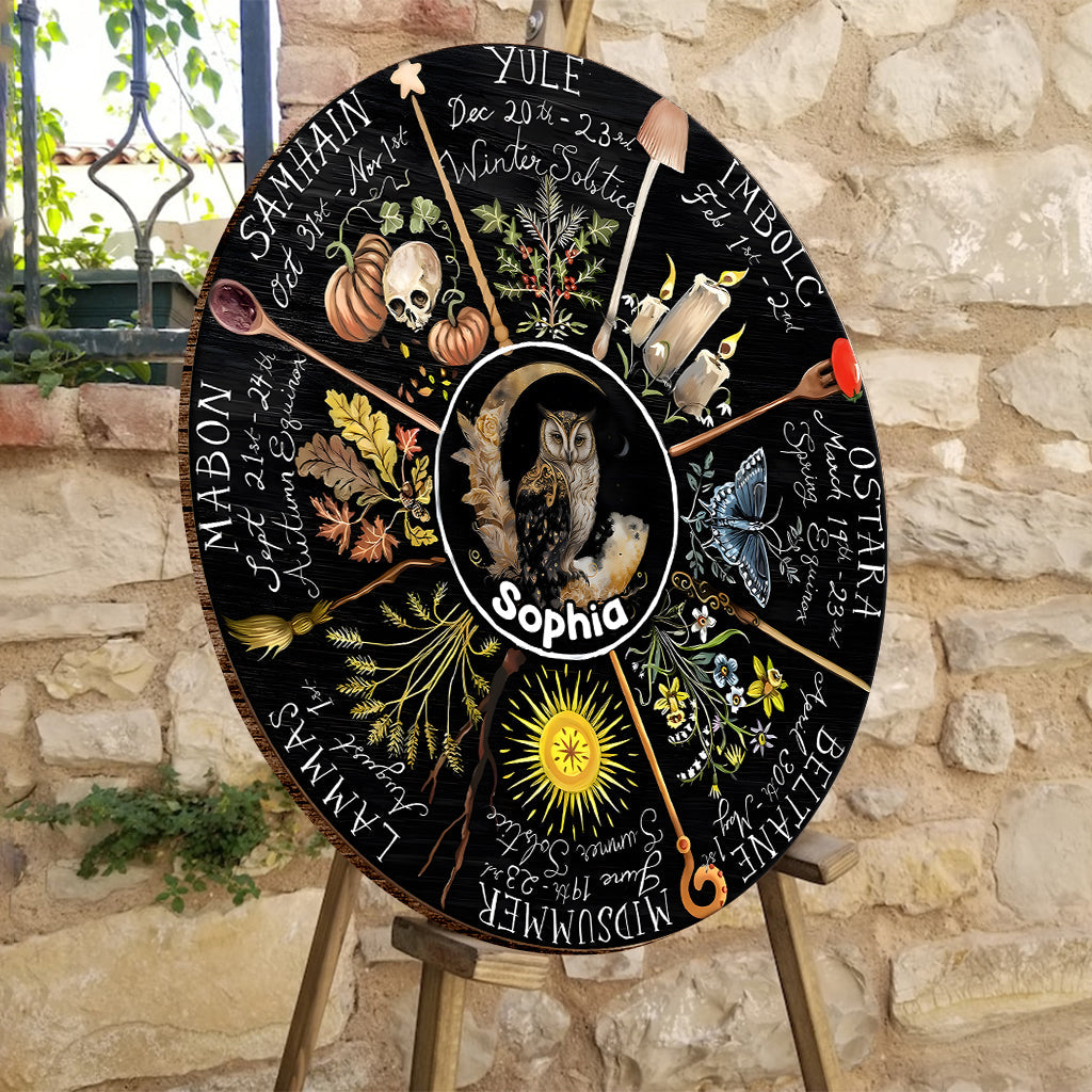 Wheel Of The Year - Personalized Witch Round Wood Sign