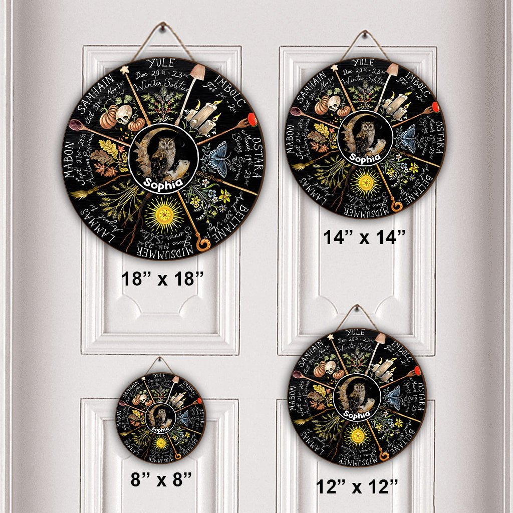 Wheel Of The Year - Personalized Witch Round Wood Sign