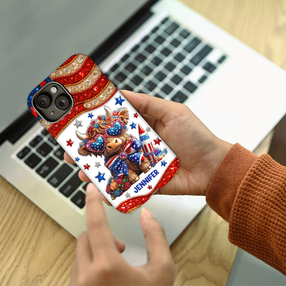 July 4th America - Personalized Highland Cow Full Print Phone Case