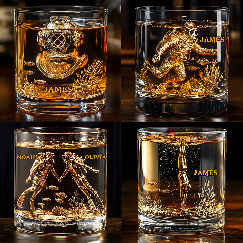 Cadeau pour les passionnés de plongée sous-marine : verre à whisky personnalisé sur le thème de la plongée.
