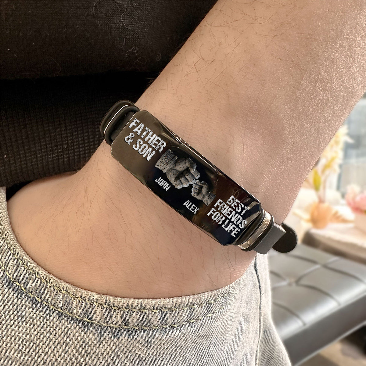 Bracelet personnalisé gravé pour père et fils/fille, meilleurs amis pour la vie - Bracelet gravé pour le père