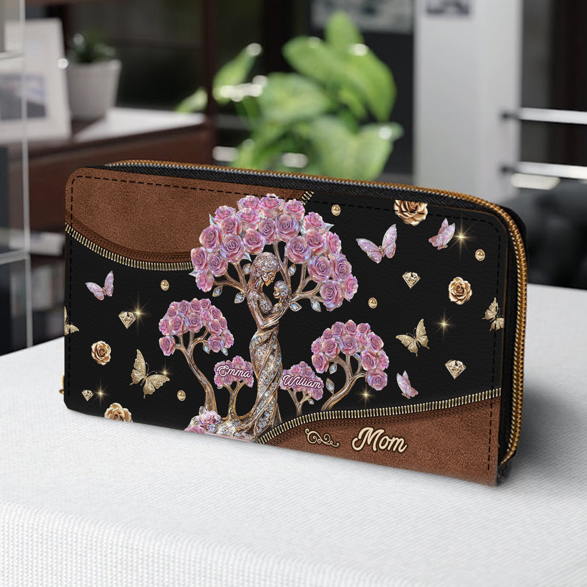The Love Between Mother And Her Kids - Personalized Mother Leather Long Wallet