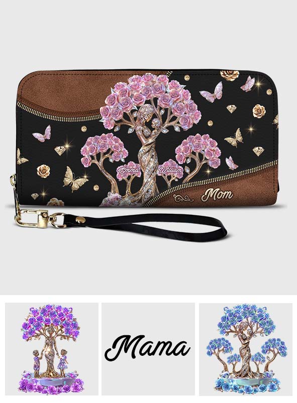 The Love Between Mother And Her Kids - Personalized Mother Leather Long Wallet