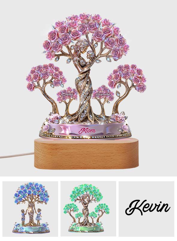 The Love Between Mother And Her Kids - Personalized Mother Shaped Plaque Light Base