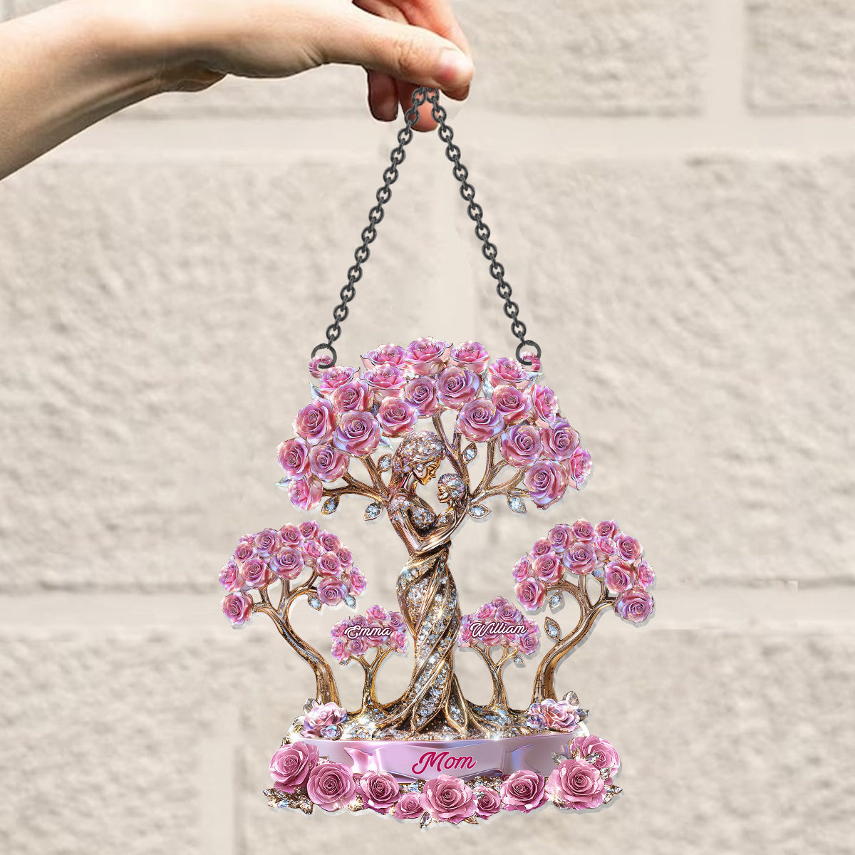 The Love Between Mother And Her Kids - Personalized Mother Window Hanging Suncatcher Ornament