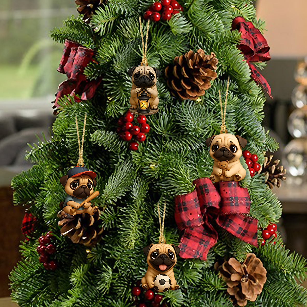 Calendrier de l'Avent personnalisé pour chien avec décorations - Un carlin amusant pour Noël