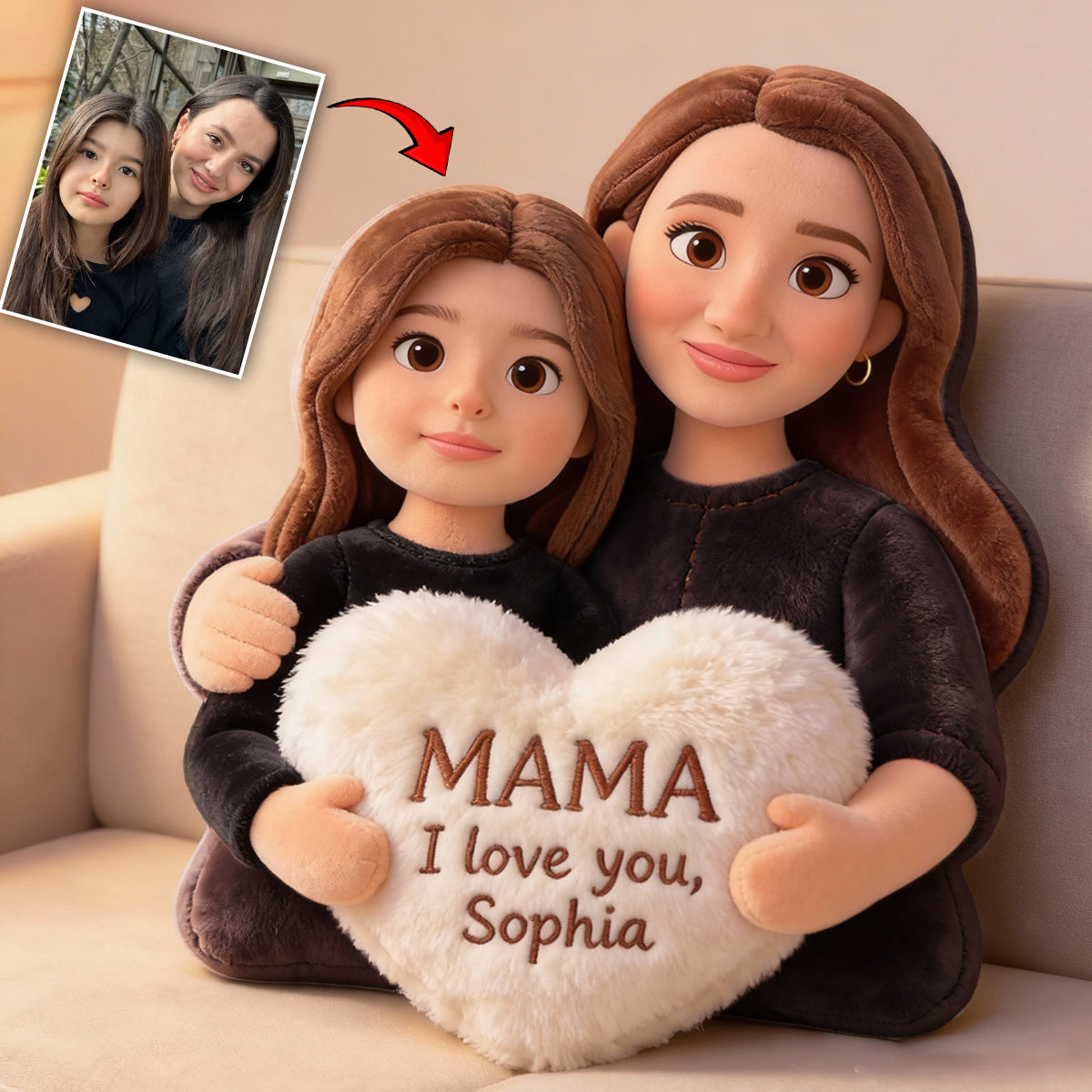 Je t'aime - Coussin personnalisé en fausse fourrure pour maman