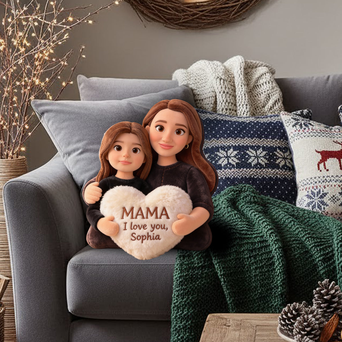 Je t'aime - Coussin personnalisé en fausse fourrure pour maman