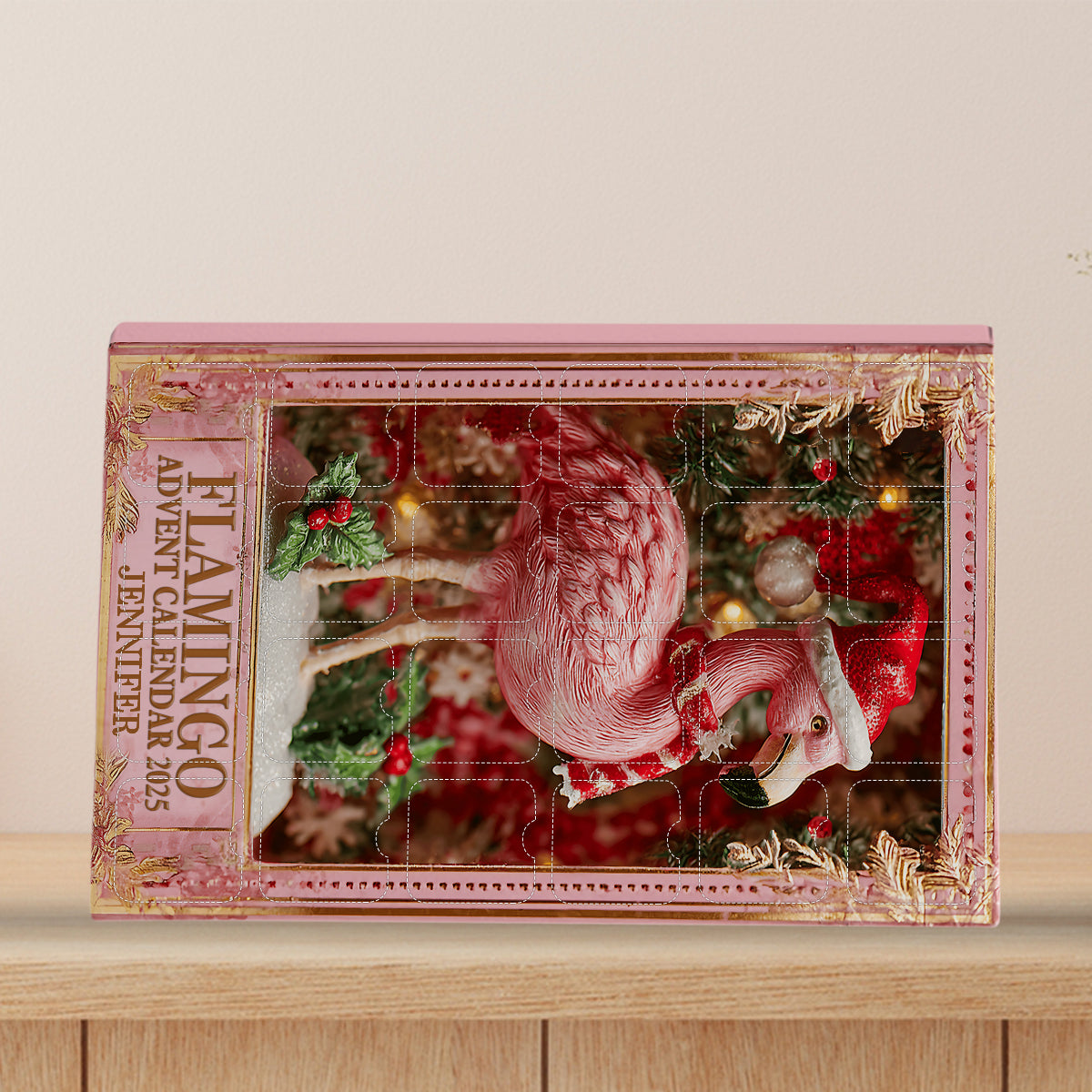 Christmas Flamingo - Personalized Flamingo Advent Calendar With Ornaments