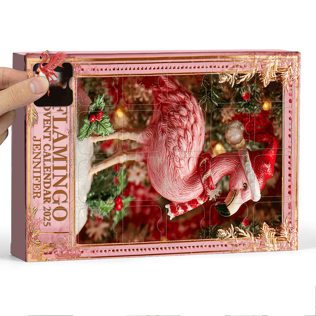 Christmas Flamingo - Personalized Flamingo Advent Calendar With Ornaments
