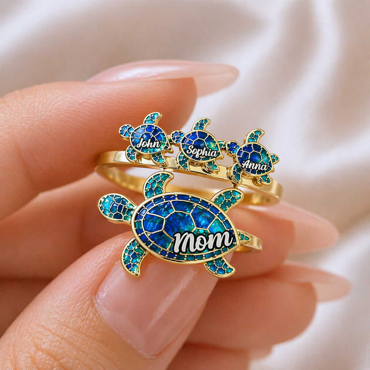 Tortue Maman - Bague Ajustable Personnalisée en Forme
