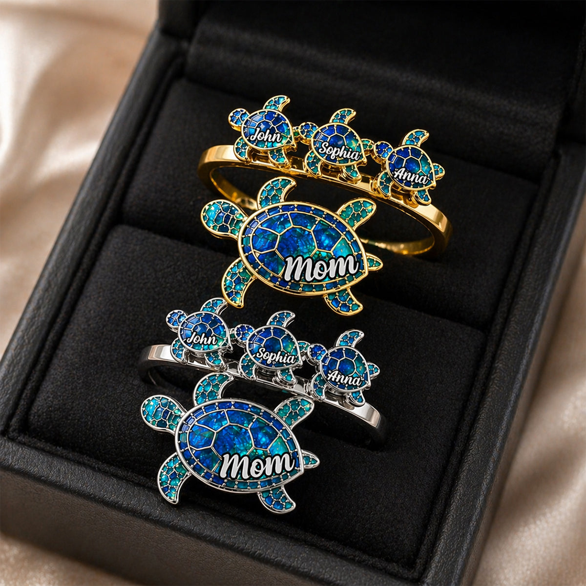 Tortue Maman - Bague Ajustable Personnalisée en Forme