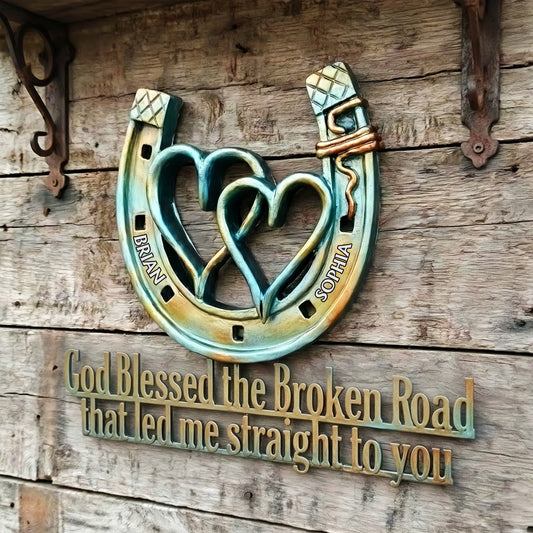 God Bless The Broken Road - Personalized Couple Cut Metal Sign