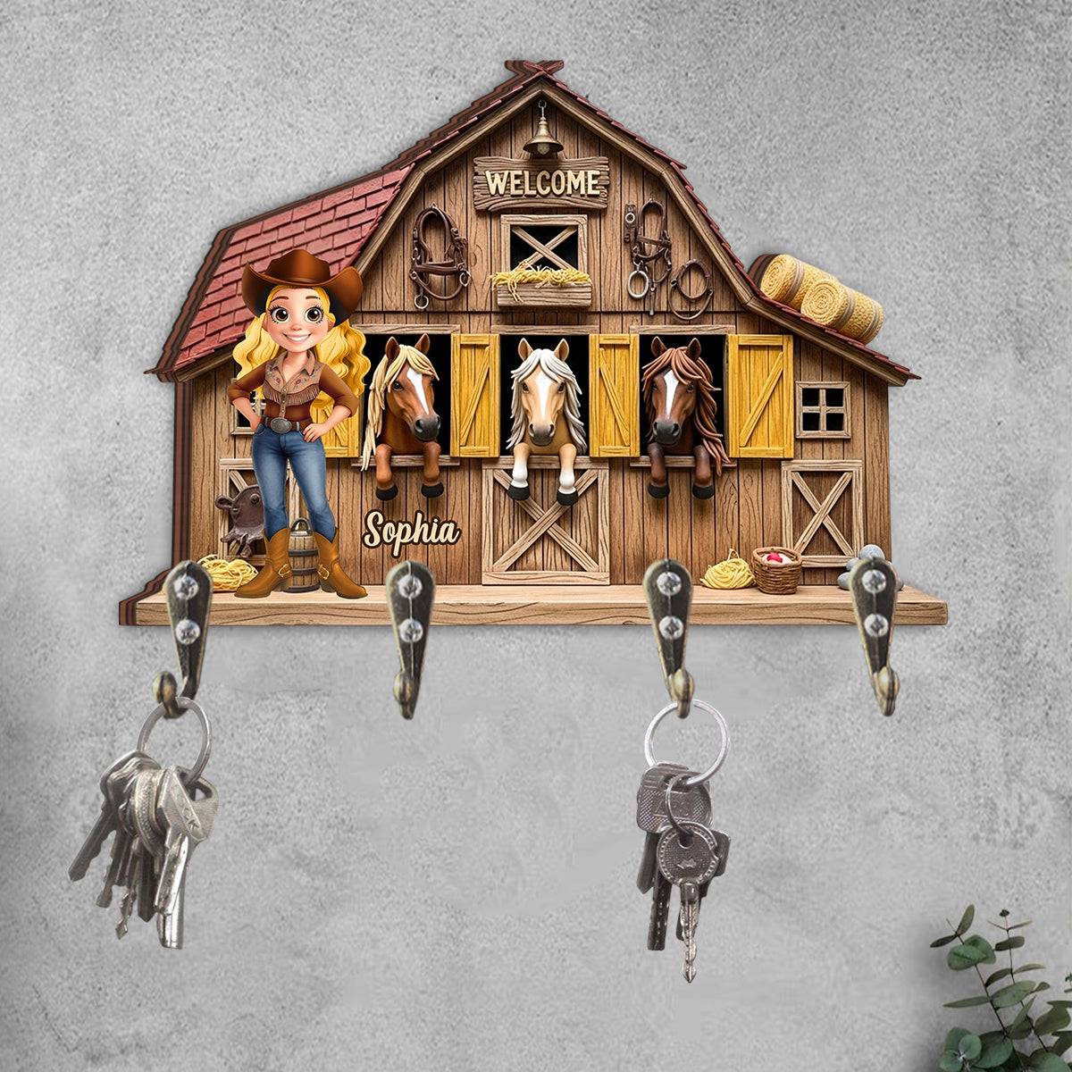 Bienvenue chez moi ! Porte-clés personnalisé en forme de cheval