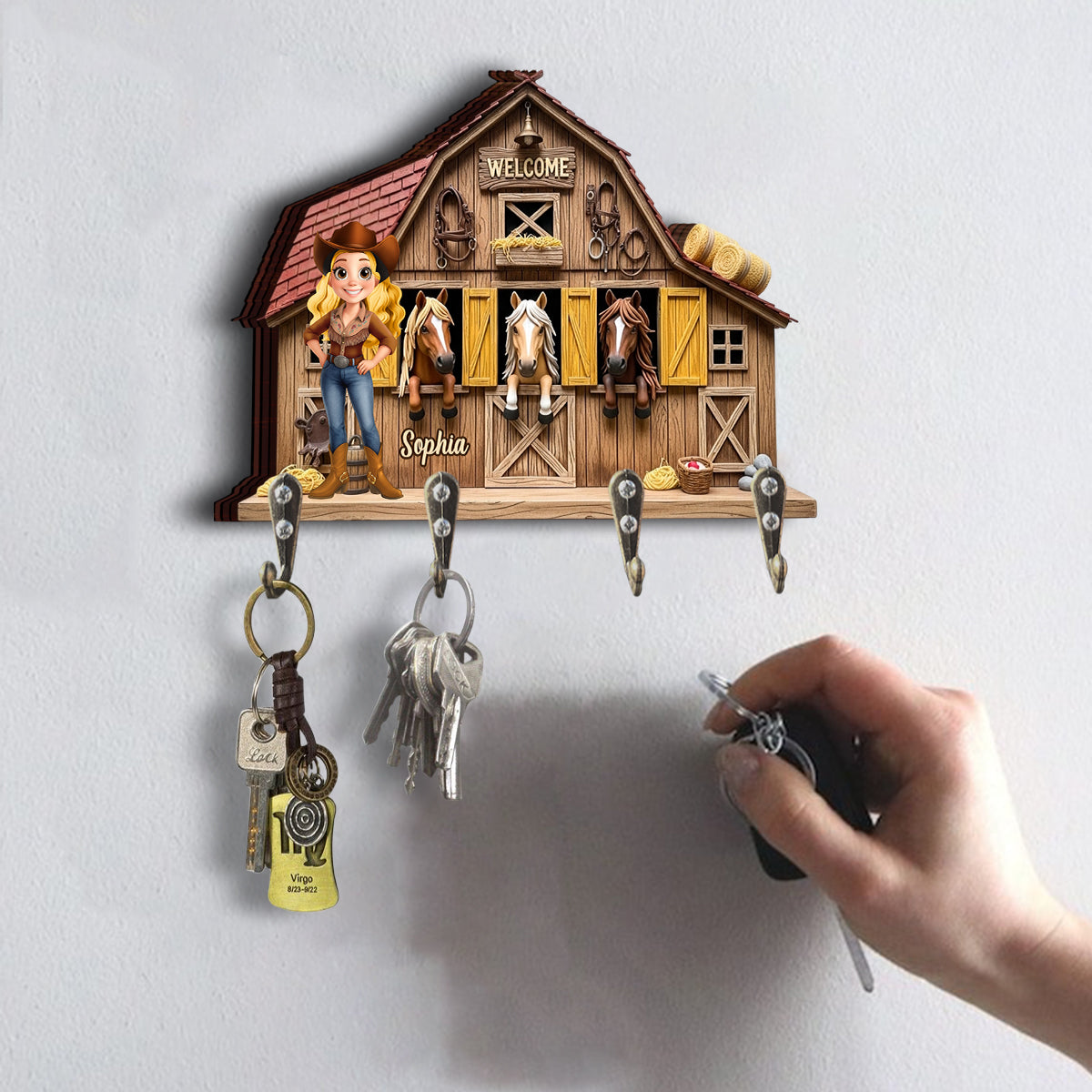 Bienvenue chez moi ! Porte-clés personnalisé en forme de cheval