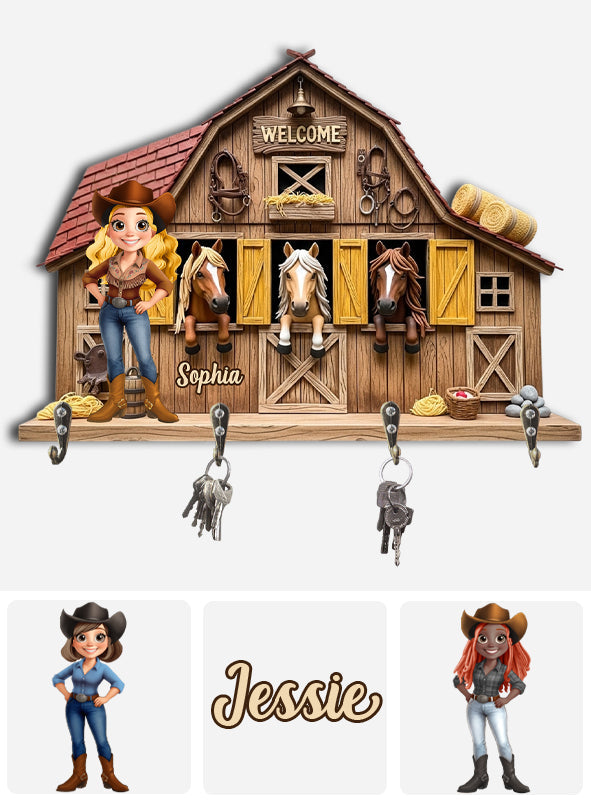 Bienvenue chez moi ! Porte-clés personnalisé en forme de cheval