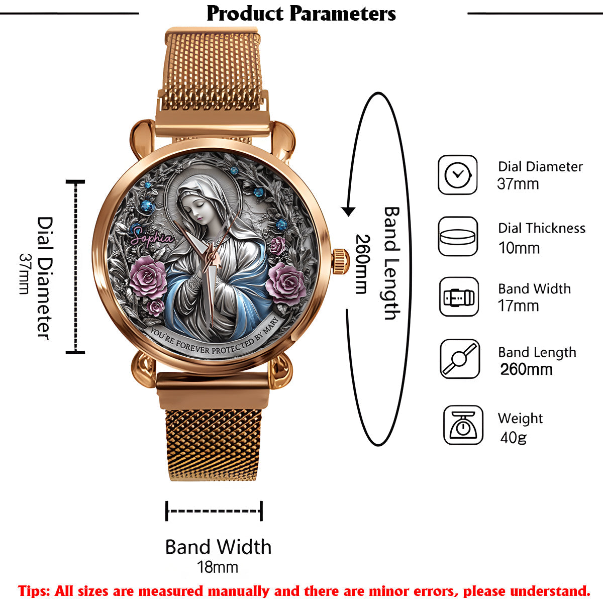 Foi éternelle - Montre-bracelet chrétienne personnalisée pour femme 