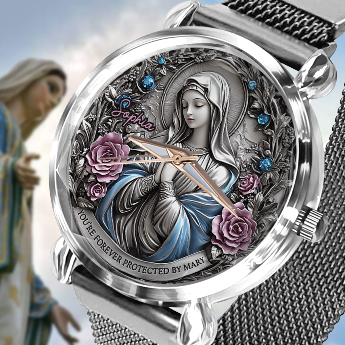 Foi éternelle - Montre-bracelet chrétienne personnalisée pour femme 