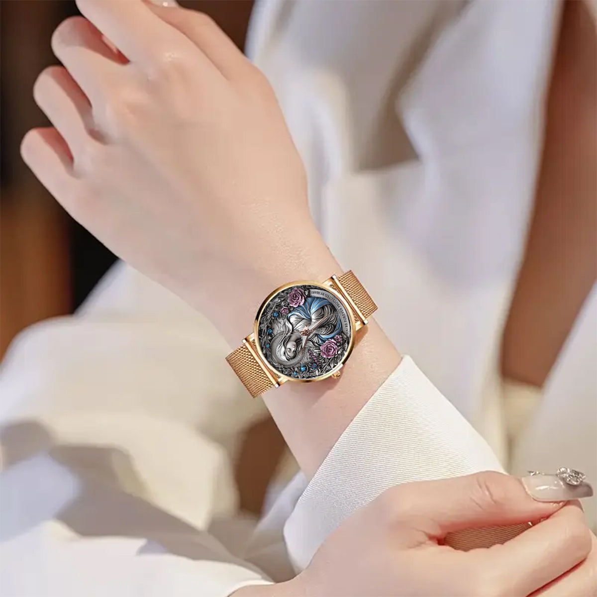 Foi éternelle - Montre-bracelet chrétienne personnalisée pour femme 