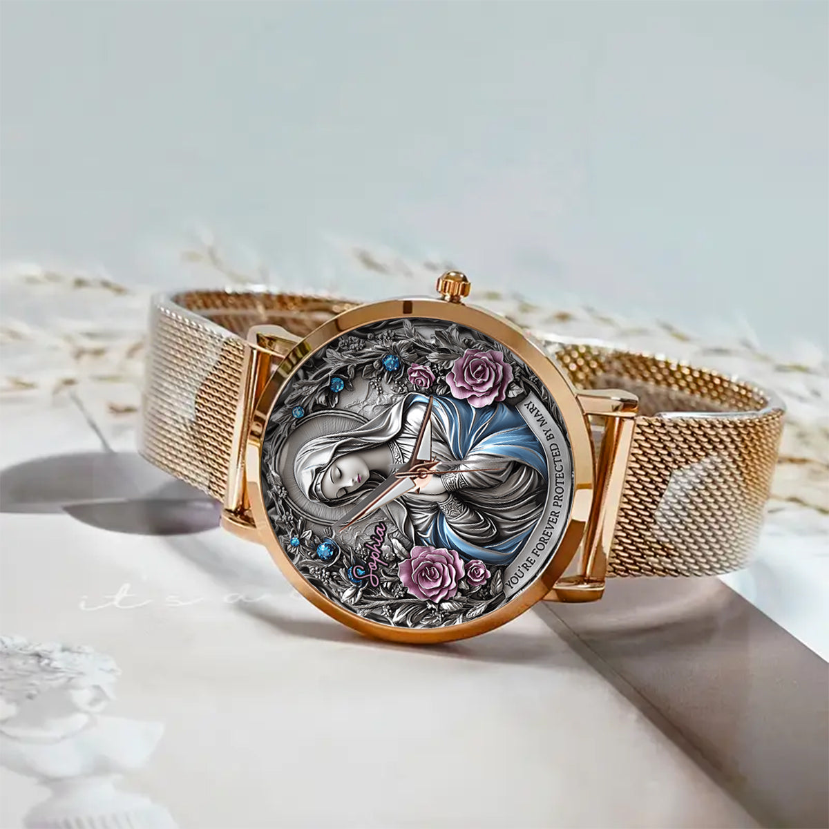 Foi éternelle - Montre-bracelet chrétienne personnalisée pour femme 