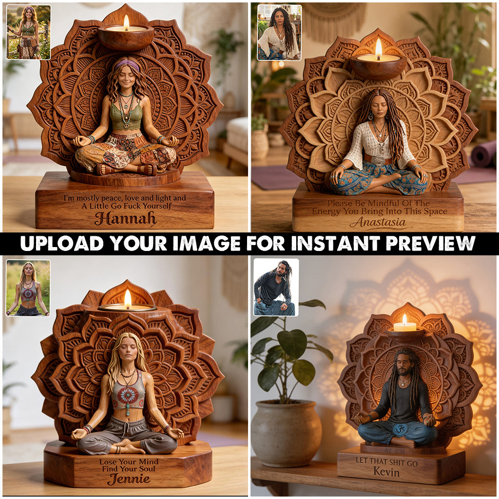 Namaste - Support de Bougie en Bois Personnalisé en Forme Unique