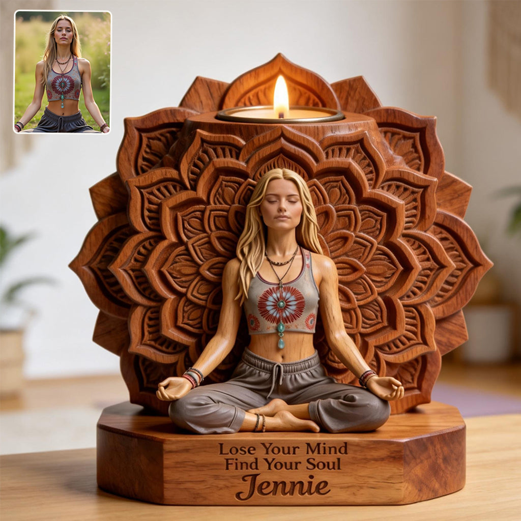 Namaste - Support de Bougie en Bois Personnalisé en Forme Unique