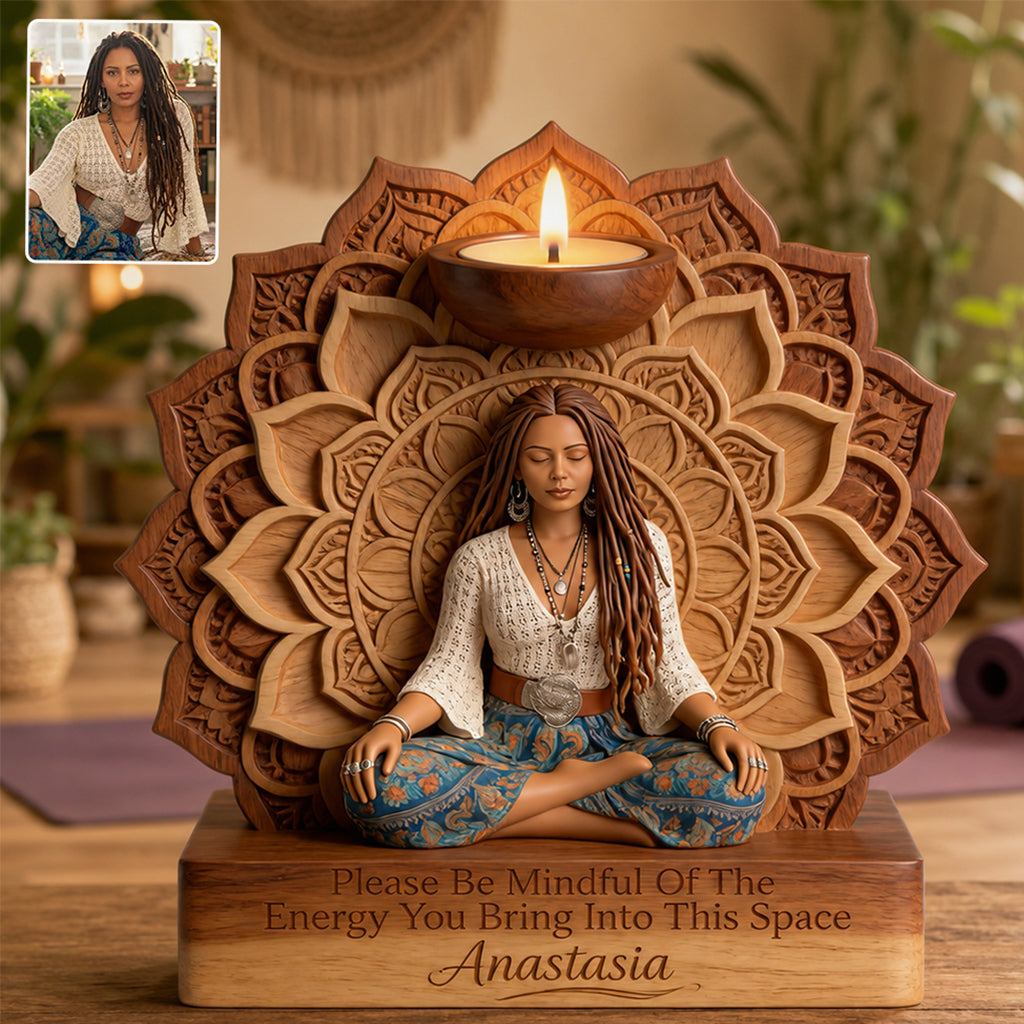 Namaste - Support de Bougie en Bois Personnalisé en Forme Unique