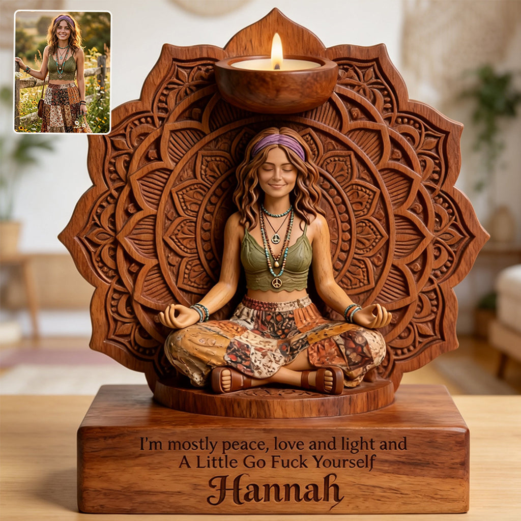Namaste - Support de Bougie en Bois Personnalisé en Forme Unique