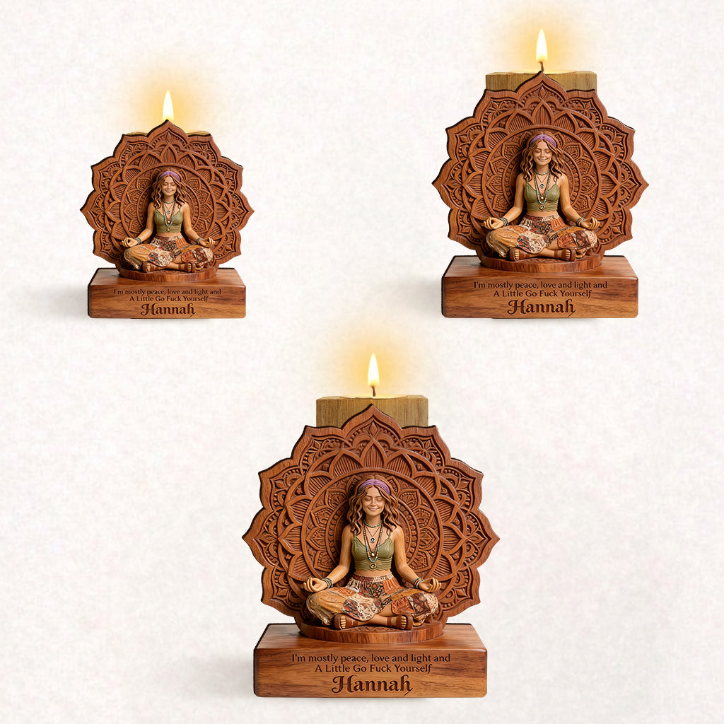 Namaste - Support de Bougie en Bois Personnalisé en Forme Unique