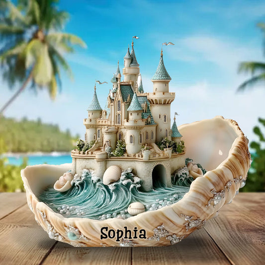 Cadeau souvenir Château de coquillages - Plaque acrylique personnalisée pour les amoureux de la mer