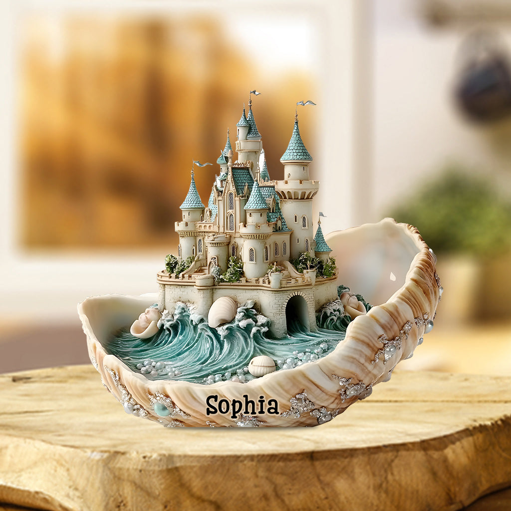 Cadeau souvenir Château de coquillages - Plaque acrylique personnalisée pour les amoureux de la mer