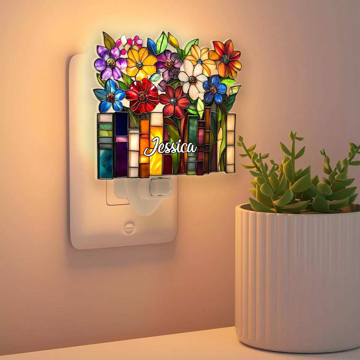 Amoureux des livres - Veilleuse à brancher en acrylique personnalisée en forme de livre