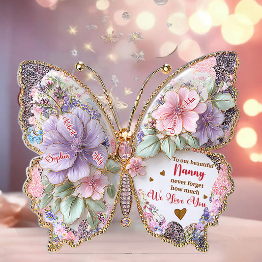 Grand-mère Papillon Maman Je t'aime - Plaque acrylique personnalisée en forme de grand-mère