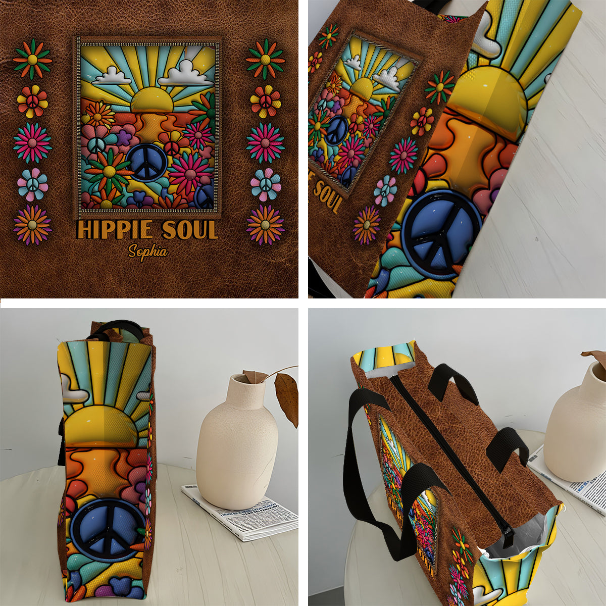 Hippie Soul - Personalized Hippie All-Over Print Canvas Tote Bag