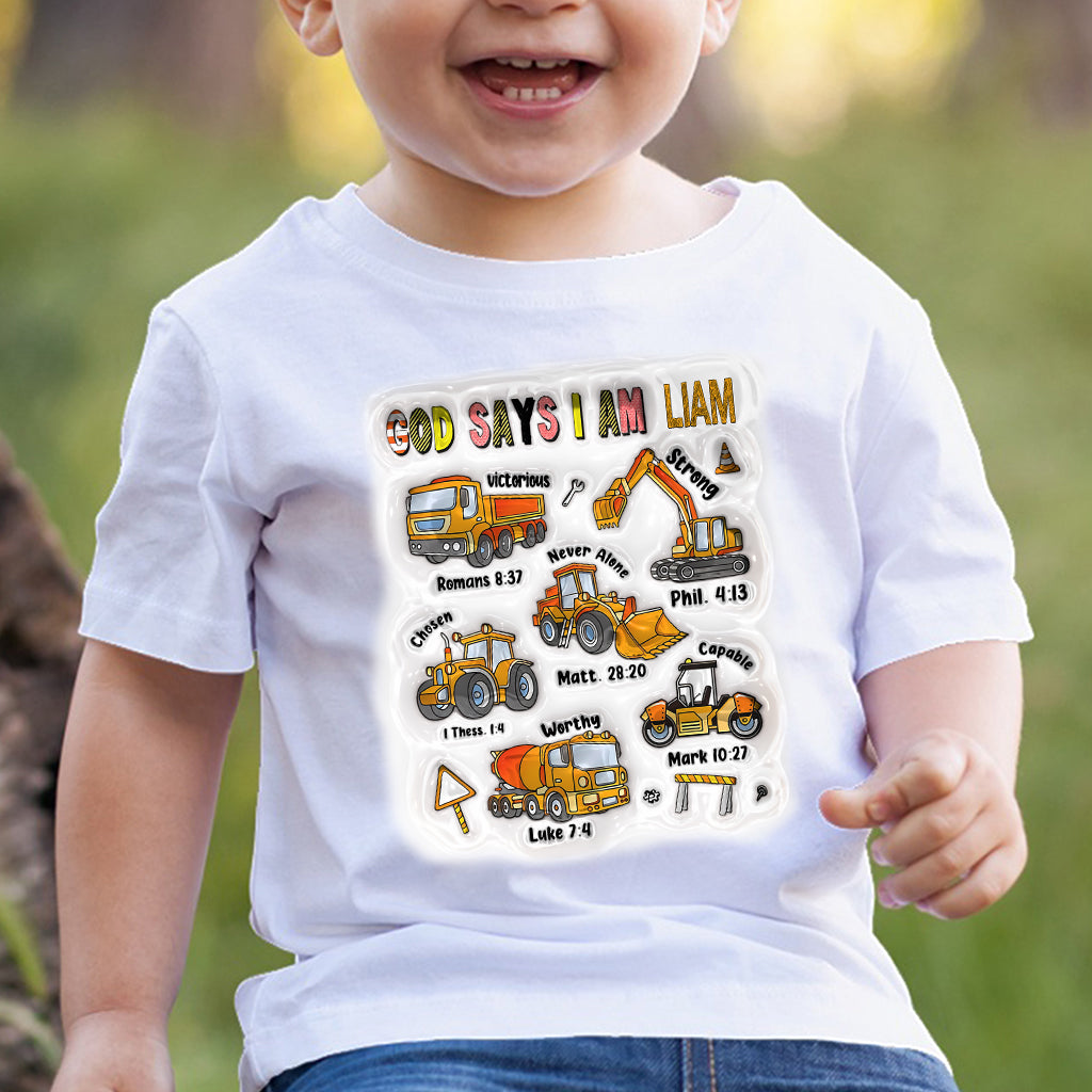 God Says I Am And Construction Car - Personalized Kid T-shirt And Hoodie
