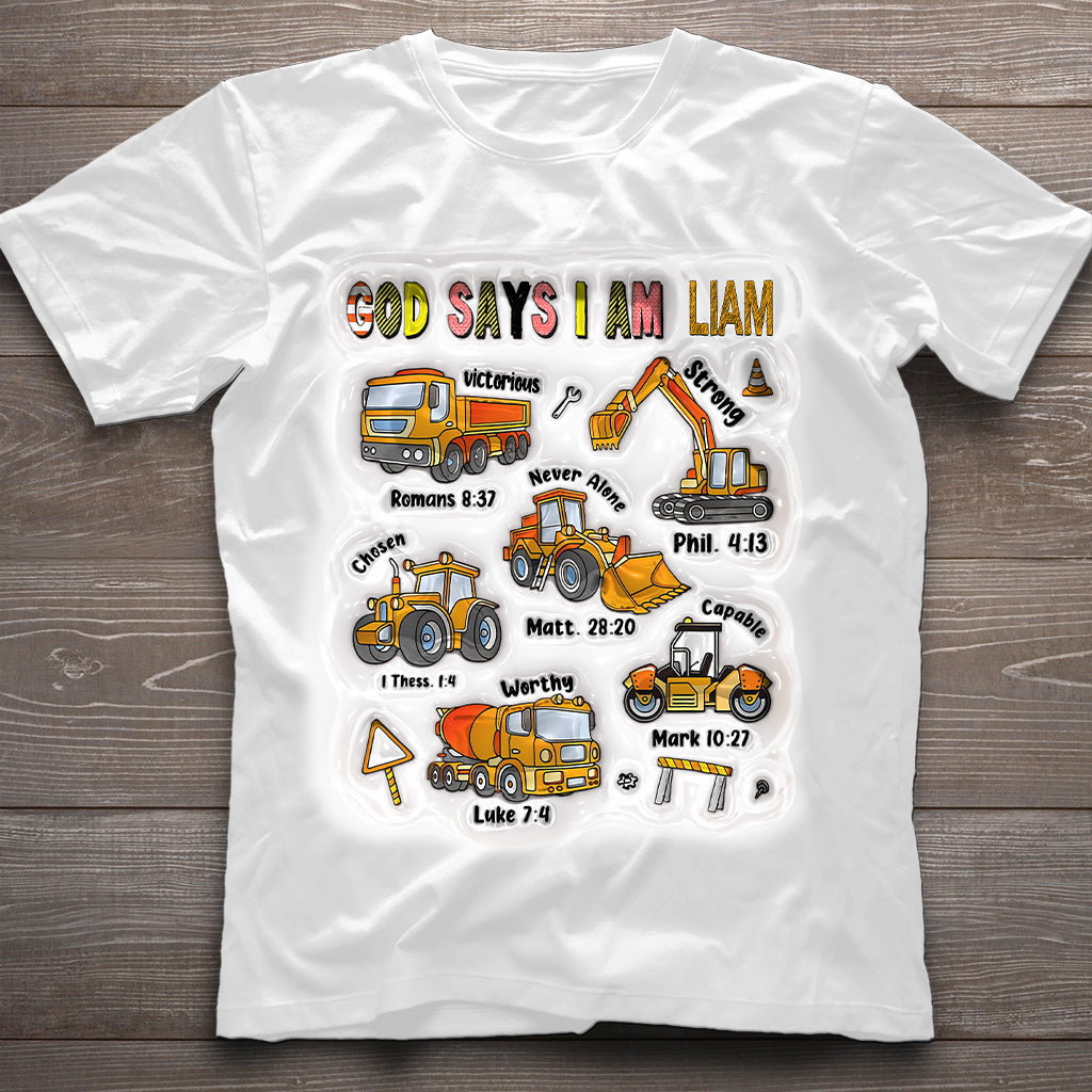 God Says I Am And Construction Car - Personalized Kid T-shirt And Hoodie