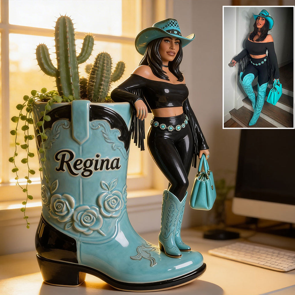 Custom Any Photo Cowgirl Style - Personalized Cowgirl Acrylic Pot