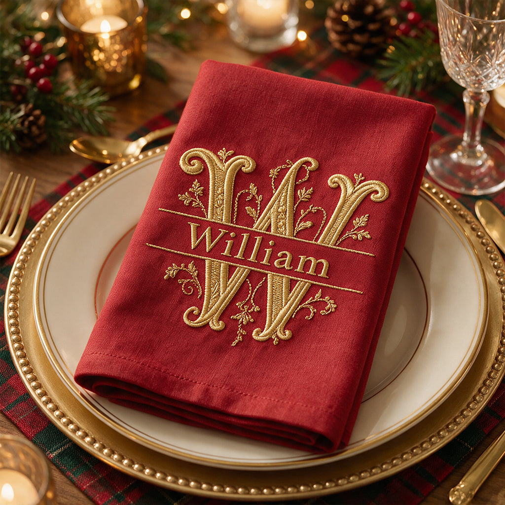 Serviette Initiale - Cadeau de Noël - À la Maison pour les Fêtes - Serviette de Famille Personnalisée
