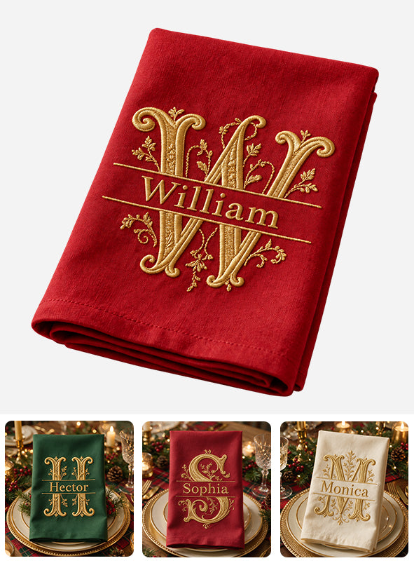 Serviette Initiale - Cadeau de Noël - À la Maison pour les Fêtes - Serviette de Famille Personnalisée