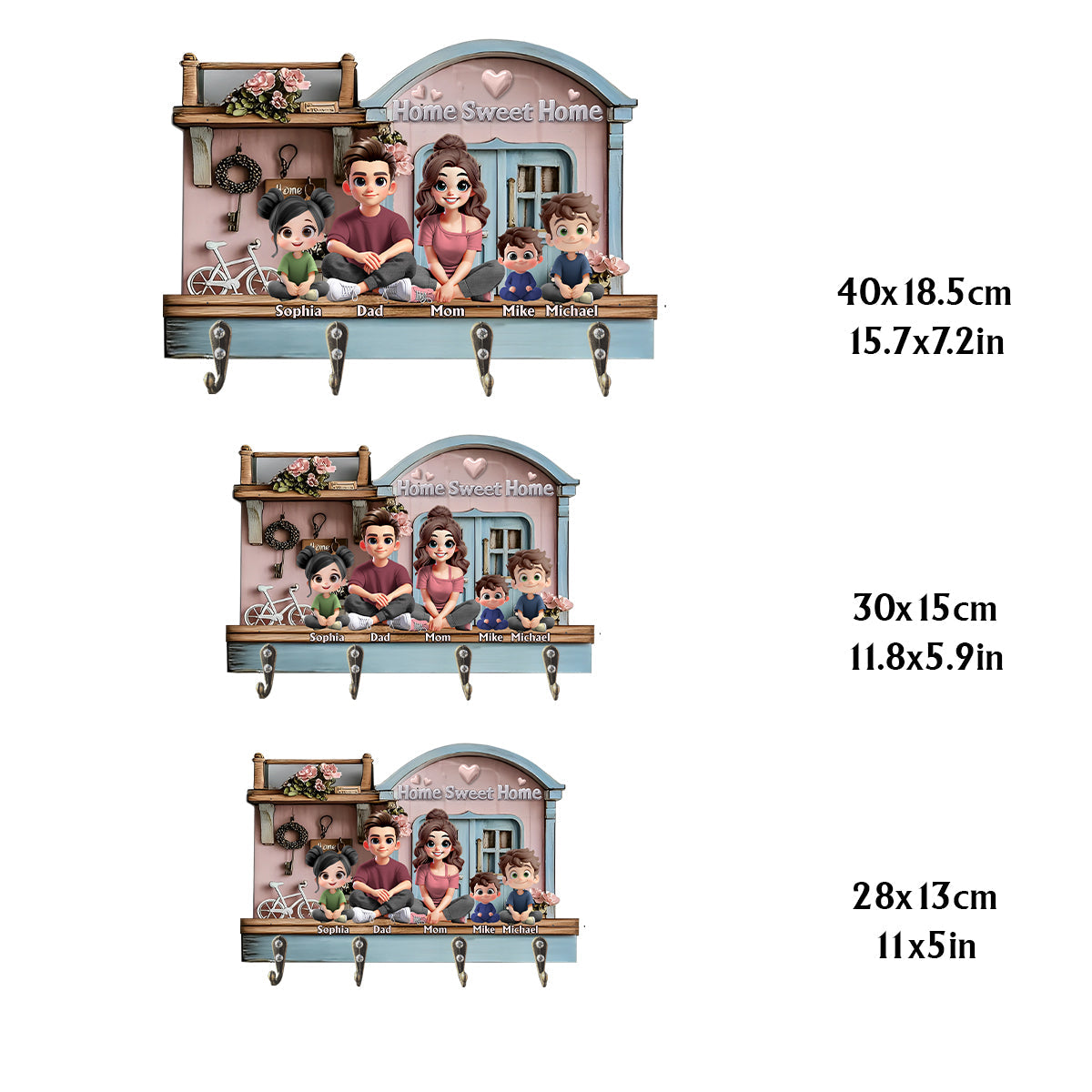 Home Sweet Home - Personalized Family Custom Shaped Key Rack