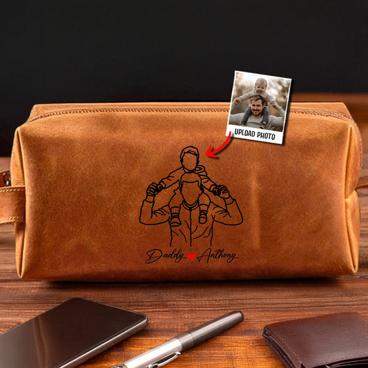 Meilleur papa du monde - Trousse de toilette en cuir personnalisée pour papa