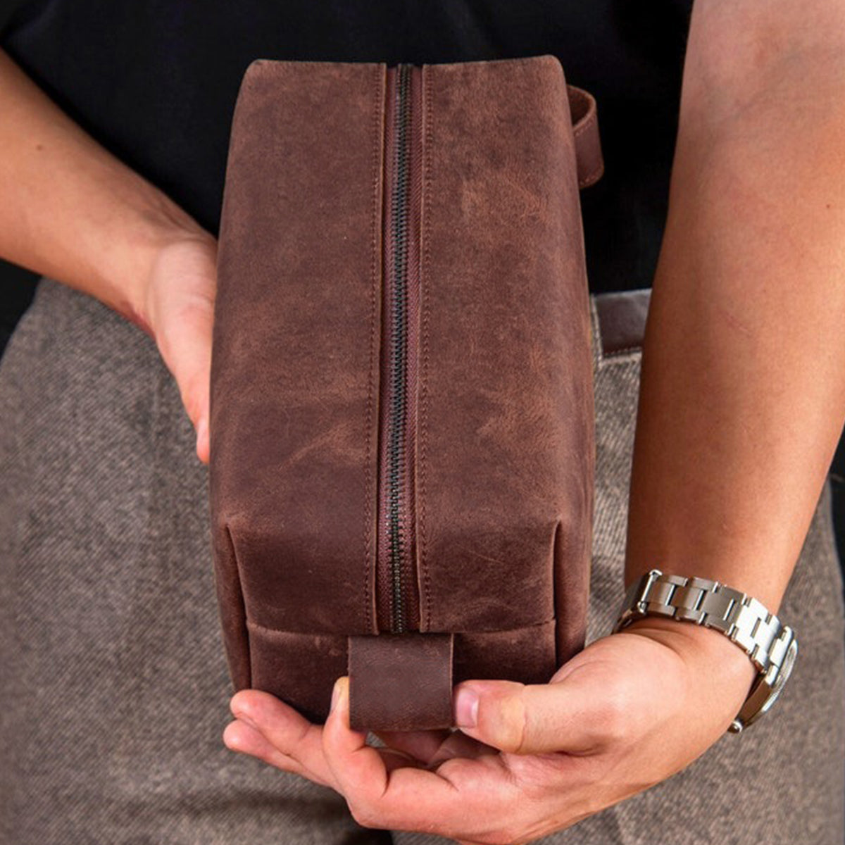 Best Dad Ever - Personalized Father Leather Toiletry Bag